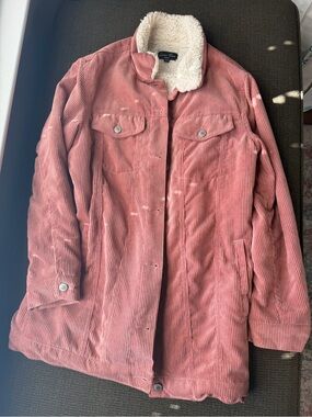 Love Tree Corduroy Teddy-Lined Coat in Dusty Rose